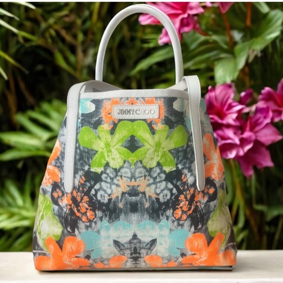 Jimmy Choo Sara Canvas Orchid Tote Bag LIKE NEW! - Picture 3 of 13
